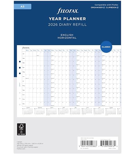 Recharge D'agenda Filofax 2026 Format Horizontal Personnel - Semaine Sur 2 Pages, Rendez-vous 8h-18h - Avec Codes QR