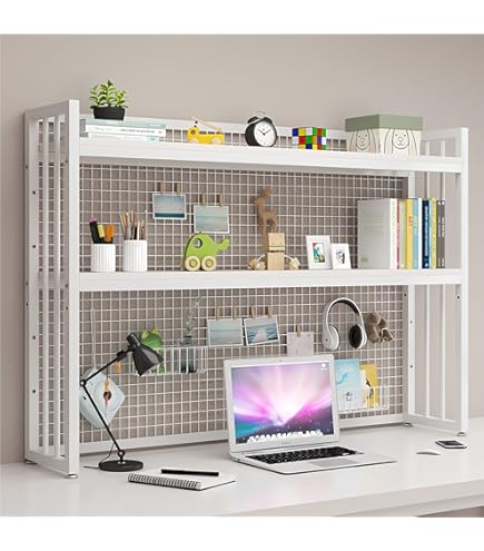 Scaffale Da Scrivania FPIGSHS - Libreria Organizer 70 Cm, Nero, Per Ufficio, Casa, Con Ganci, Metallo E MDF