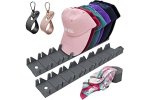 Cooltto 2 Pack Hat Organizer for Baseball Caps with 2 Hands-Free Hat Clip, 2 in 1 Fold-able Silicone Hat Stand for 16 Baseball Caps, for Home, Closet, Travel, Camping Organization and Storage (Grey)