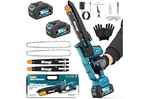 RINOXAR Mini Motosega a Batteria per Potatura, 8 Pollici 20V/8000mAh Sega a Batteria per Potatura con Lubrificazione Automatica, 1300W Motore Brushless, per Giardinaggio - PowerCut X9 Pro