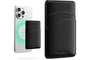 VULKIT Magnetyczne etui na karty na telefon cienki skórzany portfel dla kobiet etui na karty kredytowe z blokadą RFID etui na karty telefoniczne Magsafe, Czarny (Black),Klasyczny