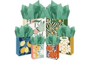 ENJOYLEX Clash Flowers Gift Bags with Tissue Paper Mulit Assorted Sizes 10PCS Present Party Favor Birthday Bags(2pcs Large, 4pcs Medium, 4pcs Small, Tissue Paper)