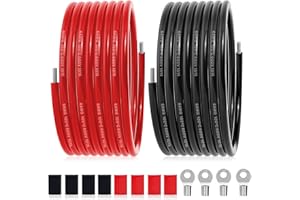 Câble électrique en PVC de 13,5mm² - HuLuWa 6 AWG Fil électrique de 6 m (3m noir et 3 m rouge) en cuivre étamé haute température pour panneaux solaires, appareils électroménagers, véhicules, etc.