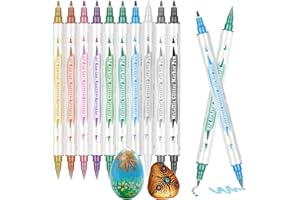 Dacono Pennarelli Metallici 10 Colori - Penne Metalliche Doppia Punta per Forniture Artistiche e Artigianali, Carta Nera, Plastica, Pietra, Vetro, Penne per Calligrafia