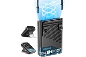 Gemmac 4-in-1 Mini Tragbarer Ventilator mit LED-Display, 4000mAh Power Bank mit Ventilator Akku Schreibtisch/Hüfte/Hals/Handheld Fan 5 Geschwindigkeiten Clip Halsventilator für Büro, Camping, Outdoor