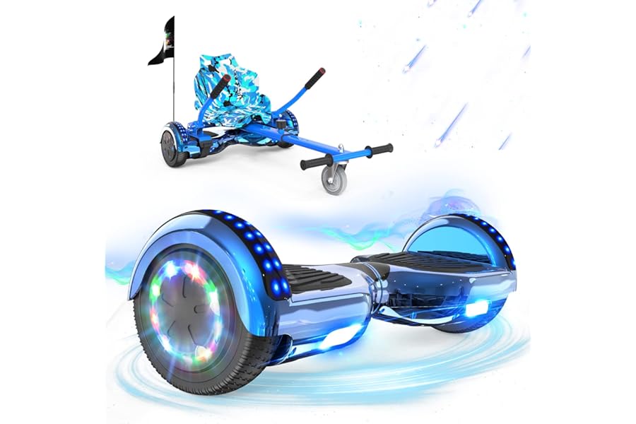 RCB Hoverboards with Go Kart Seat Bundle for Kids Segways Built in LED lights Bluetooth Speaker Hoverboards, Gift for Kids and Adult