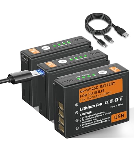 Bateria Np-w126s Fuji Xa1 Fujifilm Xt5 Mspalocell Pack De 3 Batteries NP W126S 1600 MAh USB Type C, Compatible Avec Fuji X T100,X T200,X100F,X100V,X S10,X A5,X A10,X E3 ,X E4,X Pro2,X Pro3,X