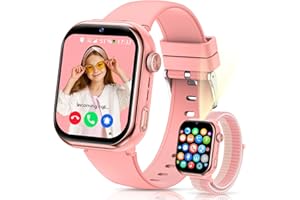 NAIXUES 4G Montre Connectée Enfant, IP68 Étanche Montre Telephone Enfant avec GPS, Double Caméra, SOS, Appels, Appels Vidéo, Chat Vocal, Mode Classe, Lampe de Poche, Réveil, Cadeau pour Filles Garçons, Rose