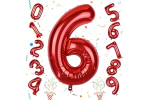 ISNDARE Large Number Balloons 6 for Boys, Red 40 Inch Foil Self Inflating Number 6 Balloon for Women Men 61st 26th Birtyday Party Anniversary Graduation Party 0-9 Set Balloons Decorations Supplies