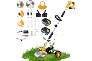 FOVENDI 21V Decespugliatore Elettrico con Batterie e Caricabatterie, Tagliabordi a Batteria con Lama Decespugliatore a Batteria con 2x2000mAh Batterie Tagliabordi Elettrico a Ruota e Telescopica