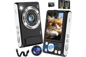 Digitalkamera,Bofypoo 4K Autofokus Kamera Fotokamera mit Dual-Kamera,48MP Kompaktkamera mit 32GB Speicherkarte 16X Digitalzoom für Einsteiger(Schwarz)
