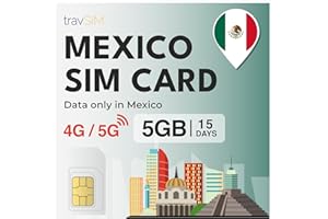 travSIM SIM México| 15 días - 5 GB de Datos SIM | Datos de Alta Velocidad 5G/4G | Acceso Ilimitado a Internet para Google, Facebook, Whatsapp, Instagram y más
