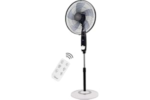 Bimar AMA12 Ventilatore a Piantana con 5 Pale, Elica Ø 40 cm, Ventilatore con Telecomando e Timer, Oscillazione Dx/Sx, Ventilatore Silenzioso, Altezza Regolabile