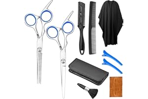 KAONESS Haarschere Friseurschere Set 6.7 Zoll Professionelle Haarschneideschere Premium Scharfe Effilierschere mit Friseurumhang für Familie Friseursalon Damen Herren Kinder-10-teiliges Set