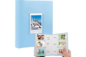 RUIBYTREE Álbum de Fotos con 180 Bolsillos para Cámara Fujifilm Instax Mini 12 11, Ventana Frontal, Libro de Fotos con Espacio para Escribir para Película Polaroid 2x3 (Azul)