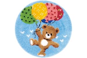 Myriad Choices Bär Knüpfteppich Kreuzstich Stickerei DIY Set 50x50cm Selber Machen Set Latch Hook Kit für Kinder und Erwachsene zum Selber Knüpfen (ZD-119)