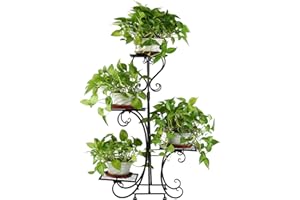 Youwise Support de Plante en Métal, 4 Niveaux Escalier de Fleurs, Étagère à Fleurs en Fer, Indoor Etagere Plante Exterieur Intérieur, Porte Pots de Plante pour Jardin, Cour, Balcon, Salon, Couloir