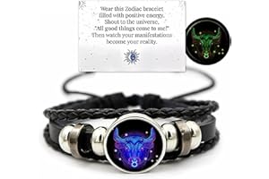 Ashopfun Zodiac Signs Spirit Bracelet,Handmade Woven Multilayer Adjustable 12 Constellation Zodiac PU Leather Bracelets Unisex,Glow in the Dark Zodiac Jewelry Gifts For Women Men