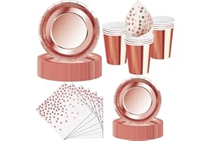 Nkaiso Set de Vaisselle Jetable 50 Pièces Rose Gold - 10 Assiettes 23cm, 10 Assiettes 18cm, 10 Gobelets, 20 Serviettes - Pour Événement Chic, Baby Shower, Mariage Moderne - 10 Invités