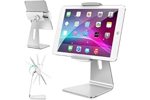 AboveTEK Elegant Aluminum iPad Pro Stand - Swivel iPad Air/Mini Kiosk POS Stand - Two Mount Holders 7"~13" Interactive iOS/Android Tablet Stand for Retail Store Showcase/Office Desk/Kitchen Countertop