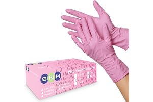 SNH Packing Nitrile Exam Gloves Pink, 100 Pcs, Powder Free, Latex Free, Food Safe, Non-Sterile, Chemical Resistant Gloves for Medical Exam, Cleaning, Kitchen & Industrial