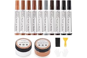 DEWEL Kit Reparation Parquet Stratifié, 10 Couleurs Stylo Réparation Bois, 50g Pâte à Bois Blanc et Noyer, pour Rayures, Fissures et Décoloration de la Surface du Bois