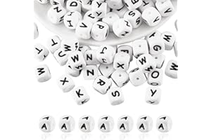 BEEFLYING 20 Pieza Cubo Blanco Letra A de Silicona 12x12x12 mm Dados Cuadrados Alfabeto Cuentas Con 2 mm Agujero Espaciador Letras Sueltas Para Pulsera Collar Fabricación de Joyas