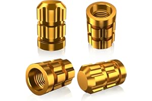 QUARKACE Tyre Valve caps, Air Leakproof Dust Caps for Car Tyres, Non-Fading Bright Color Valve Caps, Corrosion Resistant Coating Aluminum Tyre Caps 4 Pack - Gold