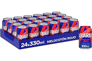 AQUARIUS Melocotón Rojo, Bebida Hidratante con Sales Minerales, Baja en Calorías - Pack 24 Latas de 330ml