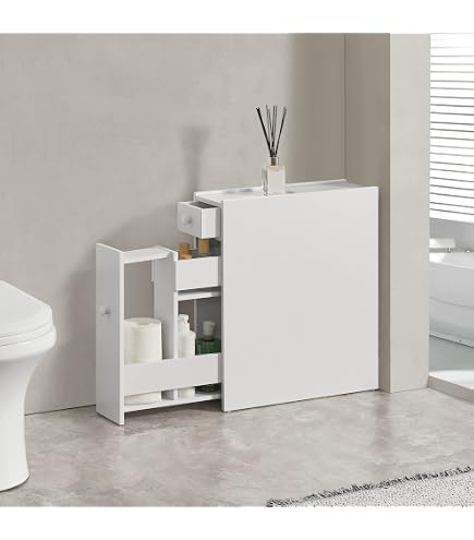 Mobiletto Bagno Stretto RELAX4LIFE Con Ruote - Salvaspazio, Porta Carta Igienica, Ideale Per Spazi Ridotti, Bianco