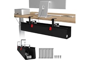 Univivi Under Desk Cable Management Tray, 28" No Drill Desk Cable Tidy Tray for Wire Management, Clamp/Screw Mount Cord Organiser Desk, Sturdy Waterproof Fabric Cable Basket for Office and Home