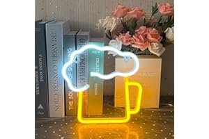 UEXNKJ-Y Bière Neon Sign Enseigne au Néon Jaune Neon LED Déco Bar Enseignes de Bière au Néon LED Signs Neon Alimenté par USB ou Batterie pour Bar Club Beach Store Fête D'anniversaire de Noël