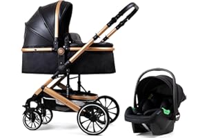 Pixini Kalani 3-in-1 Kombikinderwagen gold schwarz Premium Set – Babywanne, Buggy Sportsitz & i-Size Auto Babyschale, gefedertes Gestell, großer Einkaufskorb, Wickeltasche, Regenschutz, Federung