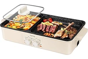 Food Party Olla Hot Pot Eléctrico y Parrilla Eléctrica sin Humo 220V 2 en 1 Hotpot Chino Korean BBQ Olla Caliente Barbacoa Coreana de Mesa Shabu Shabu Hot Pot (Grande)