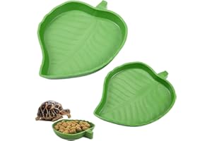 GENERIC 2 Pcs Tortoise Water Bowl, Food Bowl, Leaf Shape Crawl Pet Food Water Feeder, Shallow Flat Reptile Dish for Tortoise, Bearded Dragon, Lizard, Gecko, Cute Leaf and Mango Shape, 2 Sizes Feeding Tray