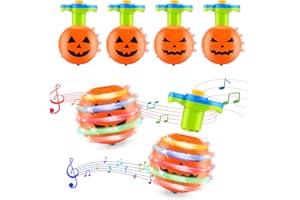 WOKDSBL 4 Pack Halloween Spinning Top Toys for Kids – Pumpkin Light Up Musical Trick or Treat Toys, Non Candy Halloween Goodie Bag Fillers, Party Favors and Classroom Prizes for Toddlers Boys and Girls