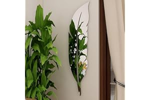 JUMRHFAN Akrylowe Lustro 3D Naklejki Dekoracje ścienne, 1PC Feather Shaped Zestaw DIY Samoprzylepne naklejki ścienne, Dekoracje domu do salonu, sypialni, łazienki, domu (srebrny)