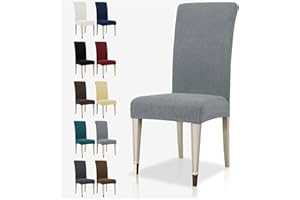 MAXIJIN Super Stretch Dining Room Chair Cover Jacquard Spandex Dining Parsons Chair Slipcover Removable Chair Protector Covers for Dining Room,Hotel,Kitchen,Ceremony (Light Grey, 2)