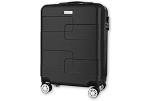 WORLD EXPLORER Cabin Suitcase | ABS Hard Shell with 360° Spinner Wheels & Com-bination Lock | Lightweight Cabin Luggage and Suitcase 34L – Ryanair Priority Size Travel Bag (Black, 55x40x20 CM)