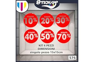 STICK-UP STICKERS Vetrofanie SCONTI-BOLLINI SCONTI 10% 20% 30% 40% 50% 70%-Decorazioni sconti-Fuori vetrine Negozi, Stickers (Rosso, 15x15cm)