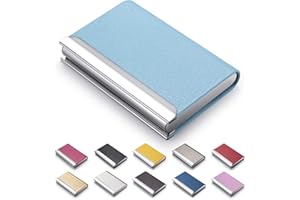 MAZYPO Business Card Holder, Luxury PU Leather & Stainless Steel, Magnetic Closure, Slim, Light Blue