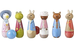 Peter Rabbit Wooden Skittles - Bowling Set Skittles Game Kids, Indoor, Outdoor Garden Games - Beatrix Potter Figures for 2 Year Olds, Toddler - Official Licensed Peter Rabbit Gifts by Orange Tree Toys