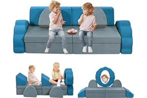 MINENICE Divano per bambini, Divano gioco modulare in schiuma per bambini, composto da 10 pezzi, conforme alle Con effetto luminoso (Set di divani per bambini da 10 pezzi - Grigio e Blu)