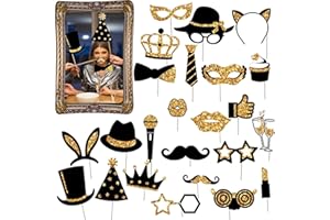 LYJOW 24 StüCk Foto Requisiten,Aufblasbarer Fotorahmen,Fotobox Accessoires Hochzeit Foto Requisiten Geburtstag Fotorequisiten Hochzeitsfeier Photo Booth Requisiten (Schwarzes Gold)