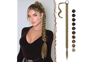 ‎FESHFEN FESHFEN Braid Extensions Pferdeschwanz Verlängerung mit Haargummi, 85 cm Lang Ponytail Geflochten Kunsthaar Pferdeschwanz Extension Zöpfe Haarteil für Damen, Hellbraun Mix Naturblond