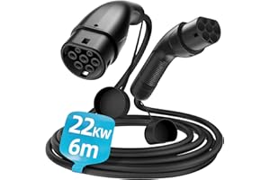 ShockFlo Typ 2 Ladekabel für EV, 22kW 32A 6m 3-Phasen Elektroauto-Ladekabel mit Tasche, Typ 2 zu Typ 2 PHEV Ladekabel Stecker, IP54 Wasserdicht