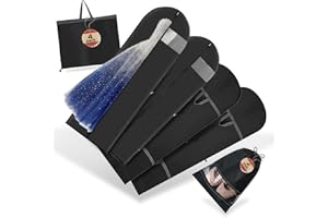 Aiuuee 4 Pezzi Borsa Porta Abiti Lungo 180 x 60cm con 4 Sacchetti Scarpeda, Pieghevole PEVA Copriabiti Lunghi con Cerniera, Impermeabile Antipolvere Borsa Custodia Abiti Lunghi da Sposa
