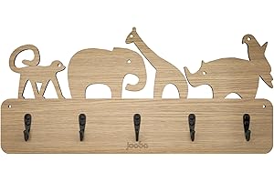 Mevsim Store Porte-manteau pour enfant - Fait à la main - 5 crochets en métal - 40 x 19 cm - Porte-manteau avec animaux - Porte-manteau mural - Avec supports