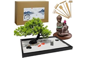 LuXianYS Zen Garten Set, Handgefertigtem Backflow Incense Burner, Sand Miniatur Geschenk Set, Japanischer Zen-Garten, Steine Garden, Mini-Zen-Garten mit Sand, künstliche Bonsai-Baum