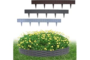 FIVMEN Césped Borde Bordura para Jardín de Plástico Borde de Corte Aspecto de Ratán Cinta Flexible para Bordes de Césped Empalizada de Jardín 10 cm de Alto - 10M Marrón